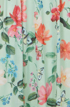 Yumi Mint Blurred Floral Mesh Wrap Midi Dress