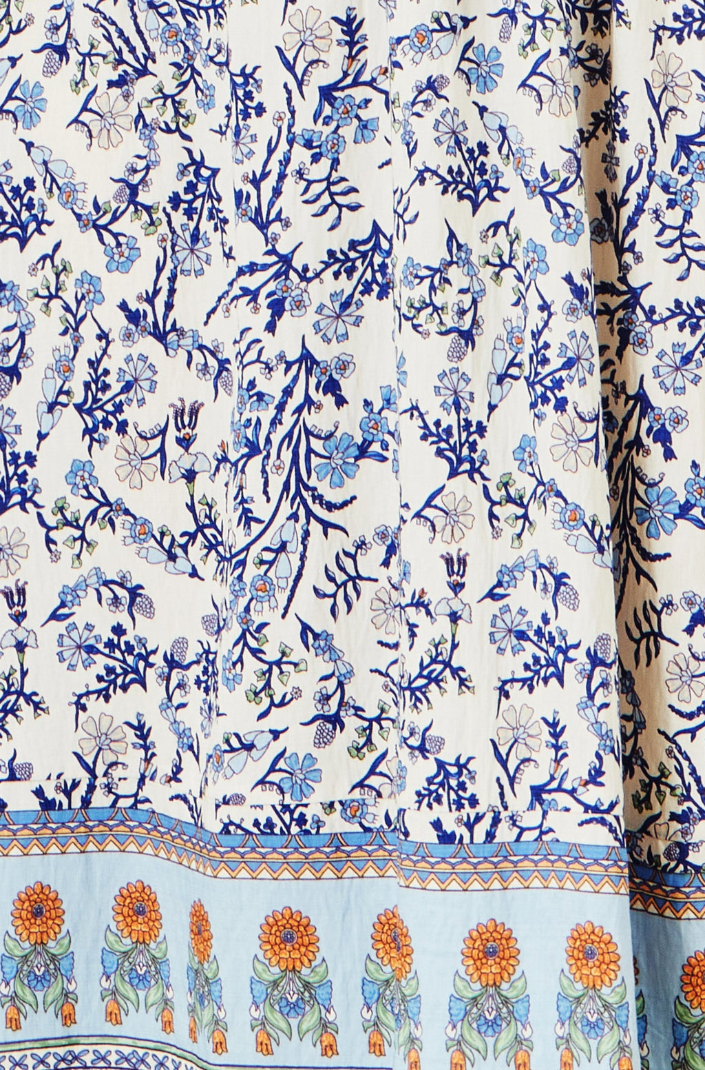 Yumi White Floral Border Print Viscose Midi Sun Dress