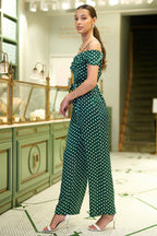 Yumi Green Spot Bardot Jumpsuit