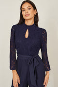 Yumi Navy Lace Applique Jumpsuit