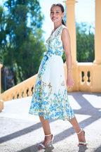 Yumi Ivory Butterfly Print Midi Wrap Dress