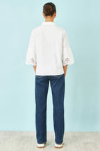 Yumi White Cotton Lace Border Shirt