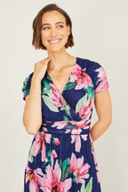Yumi Navy Mesh Floral Maxi Dress