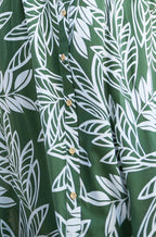 Yumi Green Leaf Print Viscose Relaxed Midi Shirt Dress
