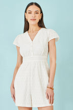 Yumi White Cotton Broderie Anglaise Playsuit