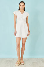 Yumi White Cotton Broderie Anglaise Playsuit
