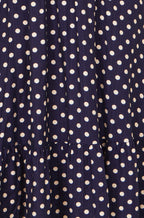 Yumi Navy Spot Ruched Waist Midi Dress