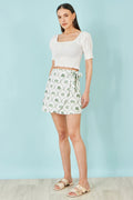 Yumi White Palm Print Cotton Wrap Skirt