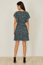 Yumi Blue Ditsy Print Floral Skater Dress