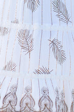 Yumi Ivory Foil Print Midi Sun Dress With Lace Trims
