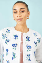 Yumi White Floral Embroidery Reversible Cotton Jacket