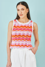 Yumi Orange Stripe Crochet Stripe Vest Top