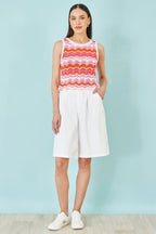 Yumi Orange Stripe Crochet Stripe Vest Top