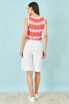 Yumi Orange Stripe Crochet Stripe Vest Top