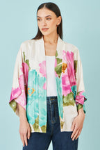 Yumi Ivory Floral Print Relaxed Kimono