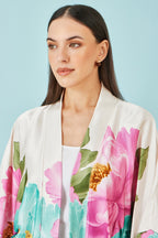 Yumi Ivory Floral Print Relaxed Kimono