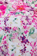 Yumi Pink Mirror Floral Print Ruched Waist Kimono Midi Dress