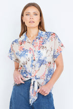 Yumi White Cotton Paisley Print Tie Knot Shirt