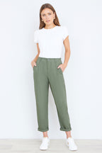 Yumi Khaki Cotton Canvas Chino Trousers
