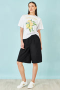 Yumi Black Cotton Bermuda Shorts