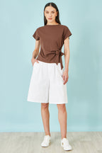 Yumi White Cotton Bermuda Shorts