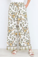 Yumi Green Bird Print Viscose Wide Leg Trousers