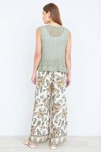 Yumi Green Bird Print Viscose Wide Leg Trousers