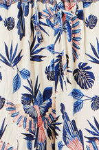 Yumi Blue Bird Print Viscose Wide Leg Trousers