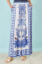 Yumi Blue Satin Print Placement Relaxed Trousers
