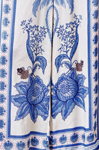 Yumi Blue Satin Print Placement Relaxed Trousers