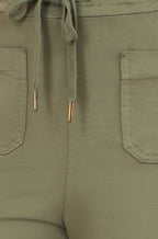 Yumi Khaki Relaxed Stretch Wide Leg Trousers With Pockets