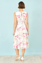 Yumi White Delicate Floral Midi Skater Dress