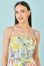 Yumi White Mediterranean Print Cotton Mini Sun Dress
