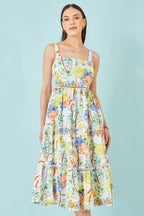 Yumi White Mediterranean Print Cotton Midi Sun Dress