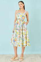 Yumi White Mediterranean Print Cotton Midi Sun Dress
