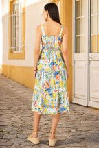 Yumi White Mediterranean Print Cotton Midi Sun Dress
