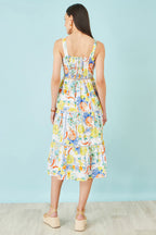 Yumi White Mediterranean Print Cotton Midi Sun Dress