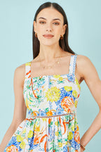 Yumi White Mediterranean Print Cotton Midi Sun Dress