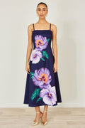 Yumi Navy Pansy Strappy Midi Dress