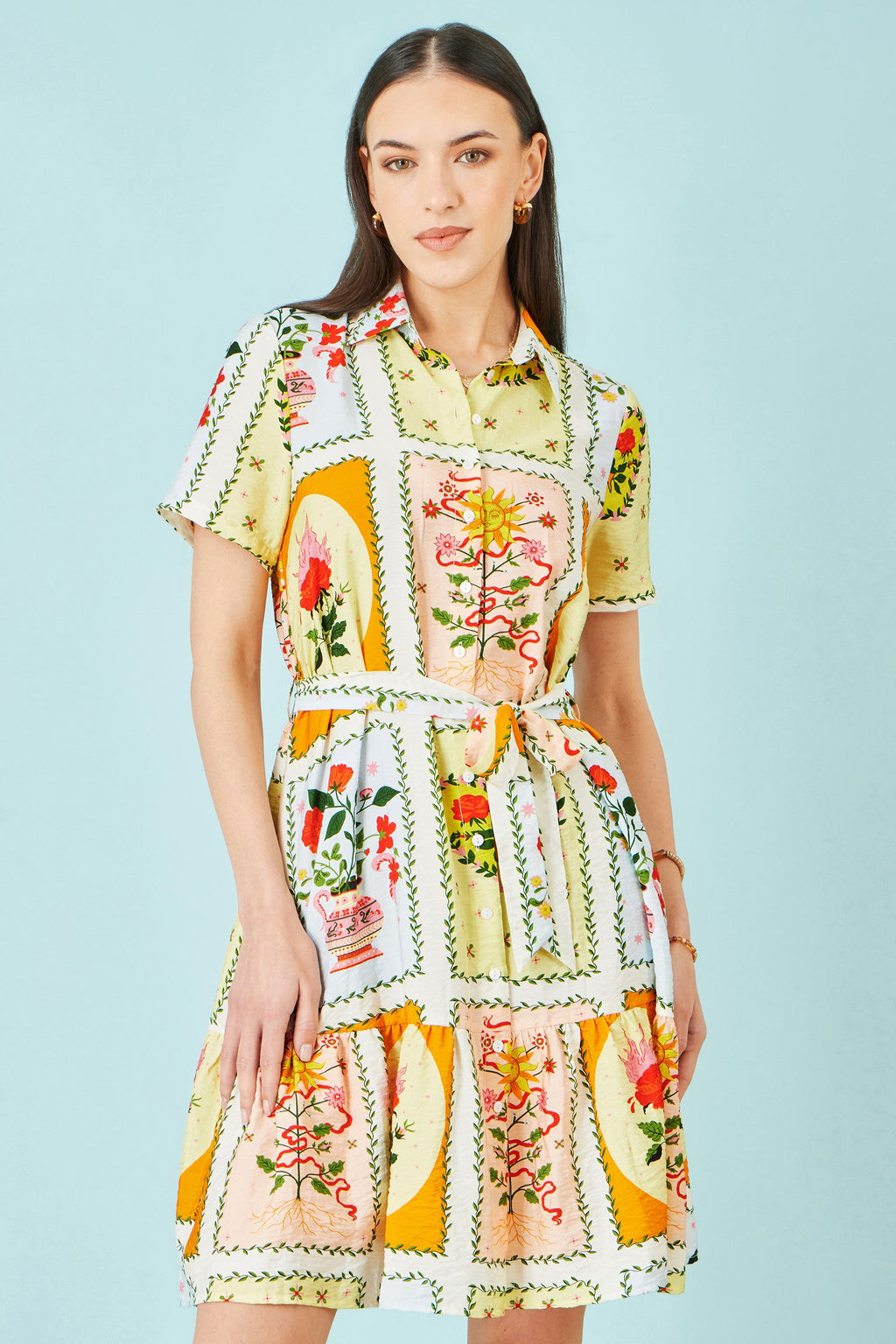 Yumi Multicolour Sun Patchwork Print Shirt Dress