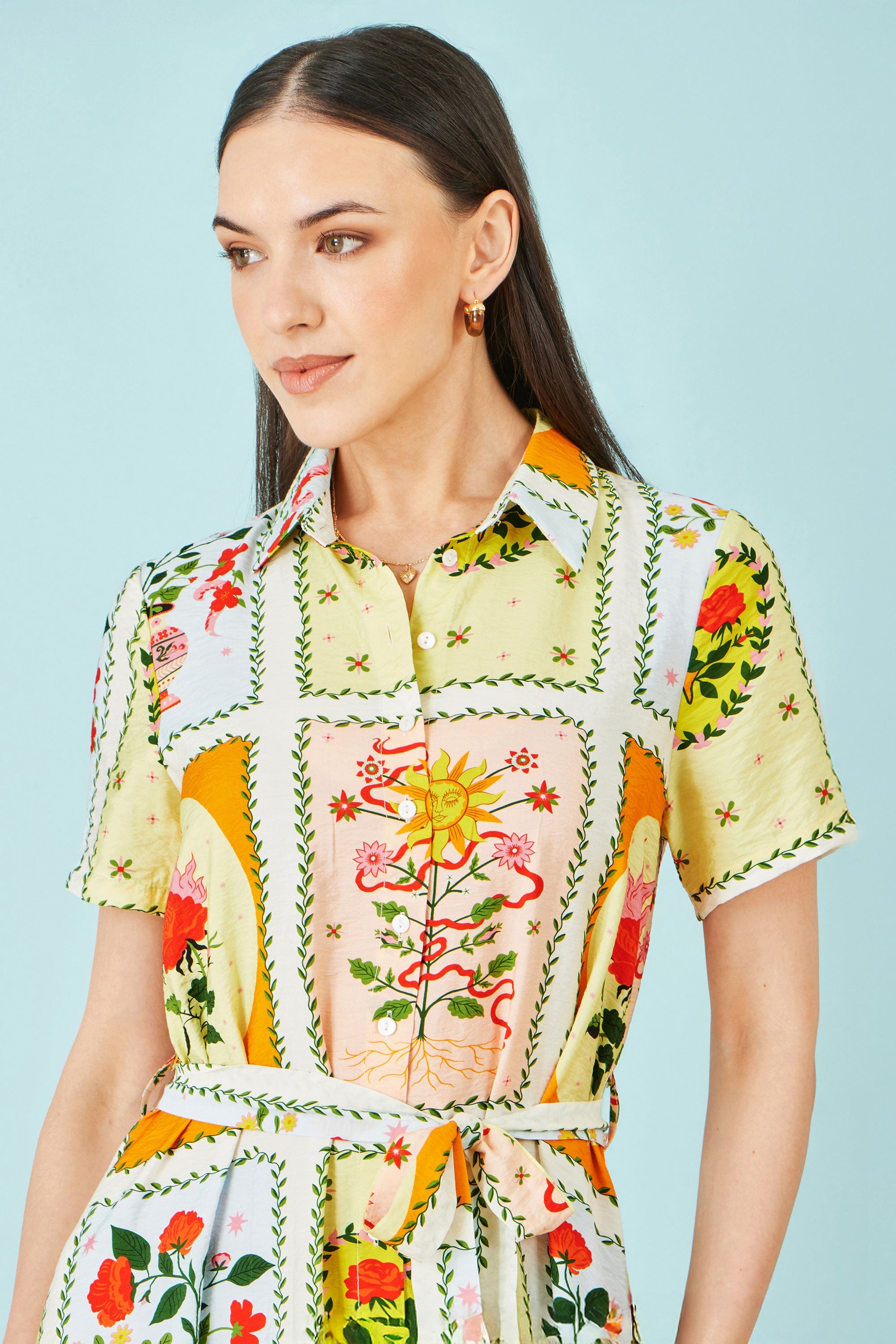 Yumi Multicolour Sun Patchwork Print Shirt Dress