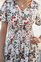 Yumi Ivory Botanical Print Viscose Midi Dress