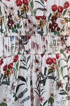Yumi Ivory Botanical Print Viscose Midi Dress
