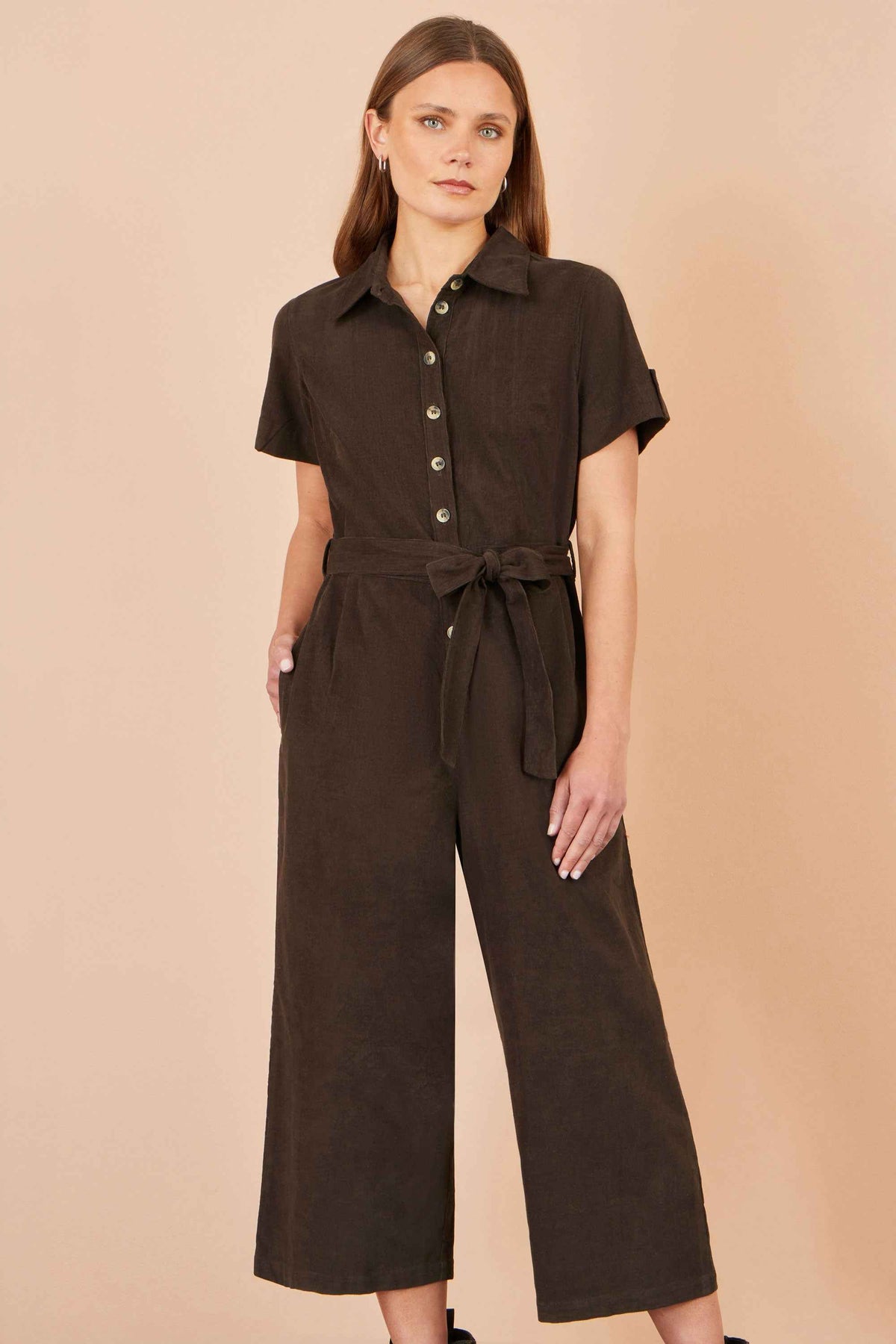 Yumi Brown Cord Relaxed Jumpsuit