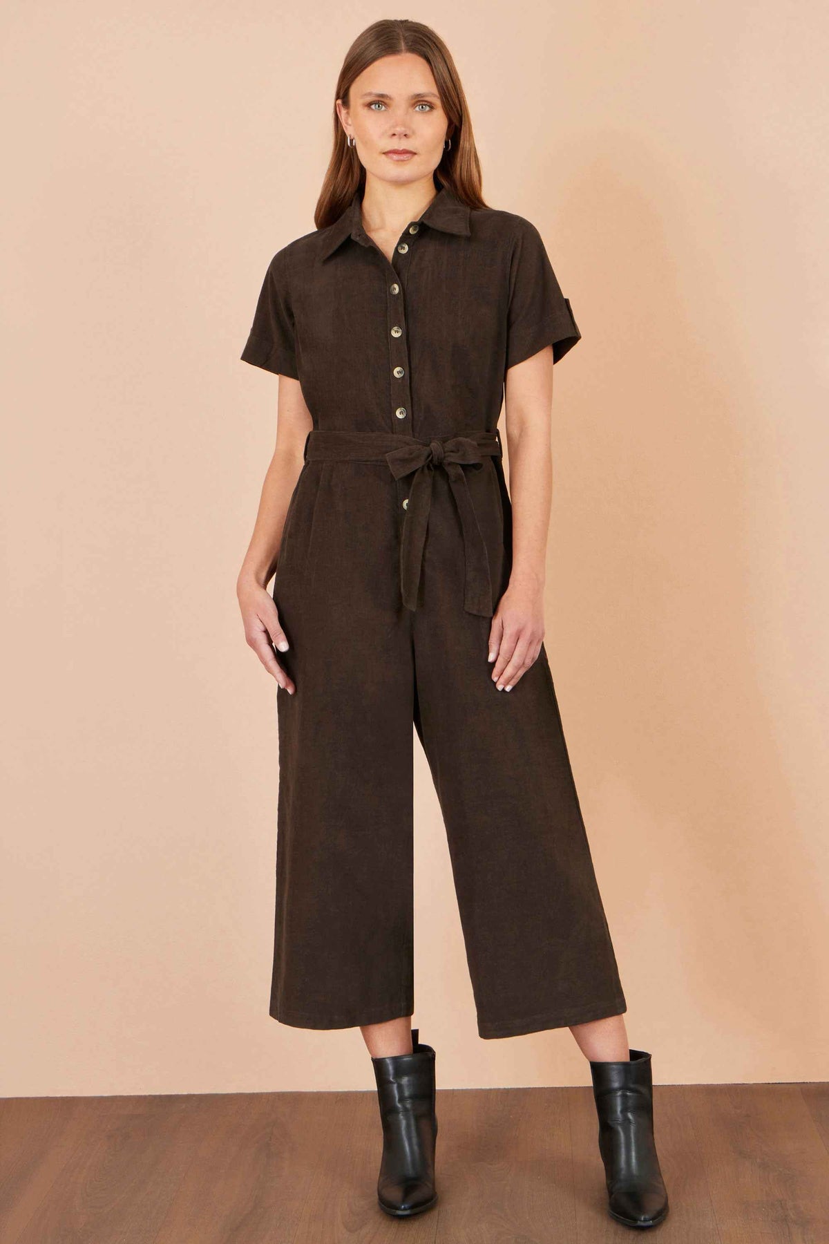 Yumi Brown Cord Relaxed Jumpsuit