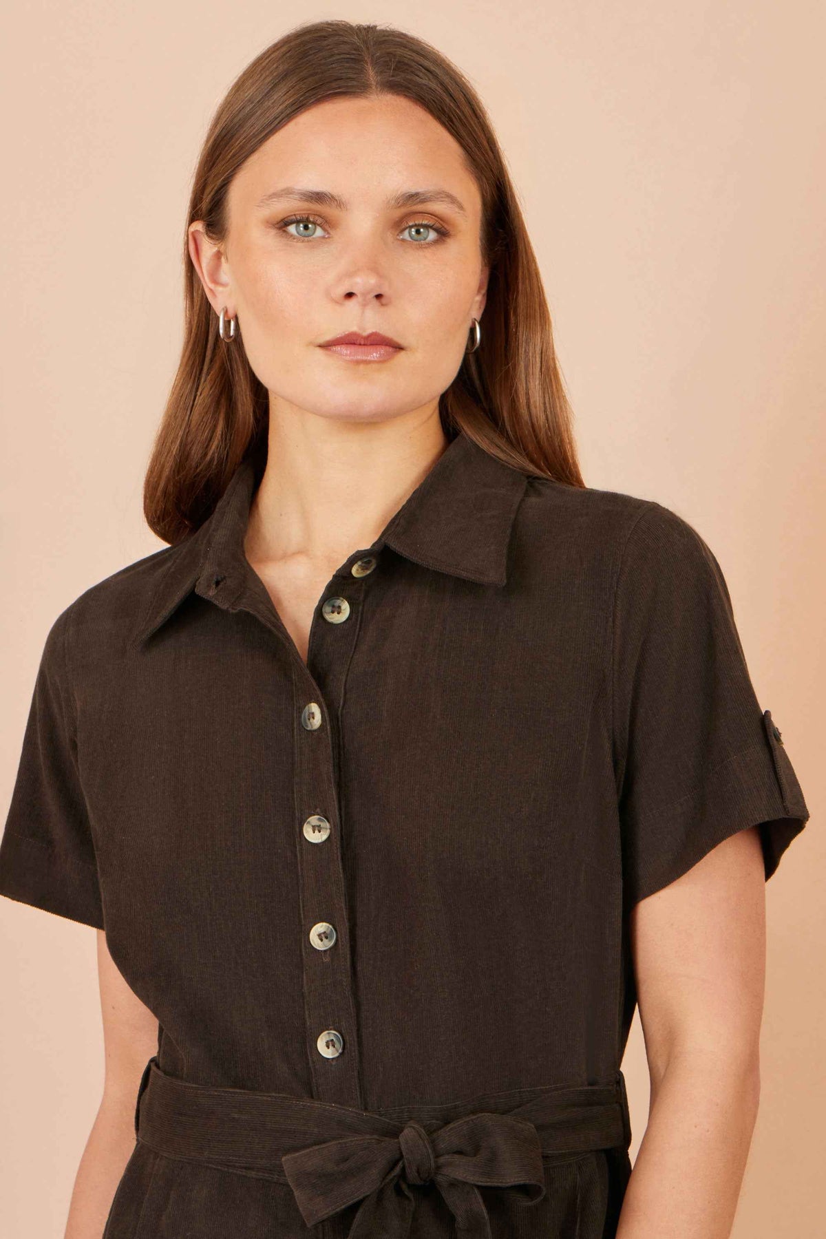 Yumi Brown Cord Relaxed Jumpsuit