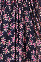 Yumi Navy Floral Mesh Ruched Waist Maxi Dress