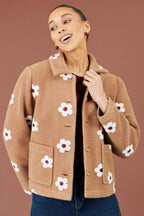 Yumi Brown Embroidered Daisy Fleece Jacket