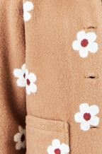Yumi Brown Embroidered Daisy Fleece Jacket
