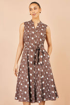 Yumi Brown Cotton Embroidery Shirt Dress
